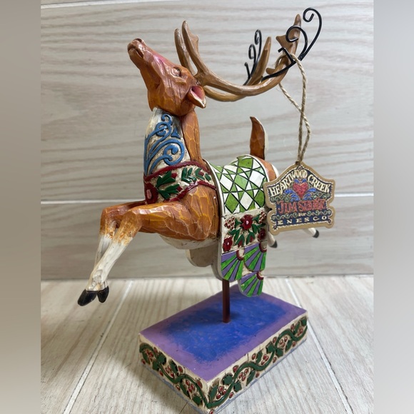 2004 Jim Shore Heartwood Creek Dash Away Reindeer Green Blanket 118111 w/ Box - Picture 3 of 14